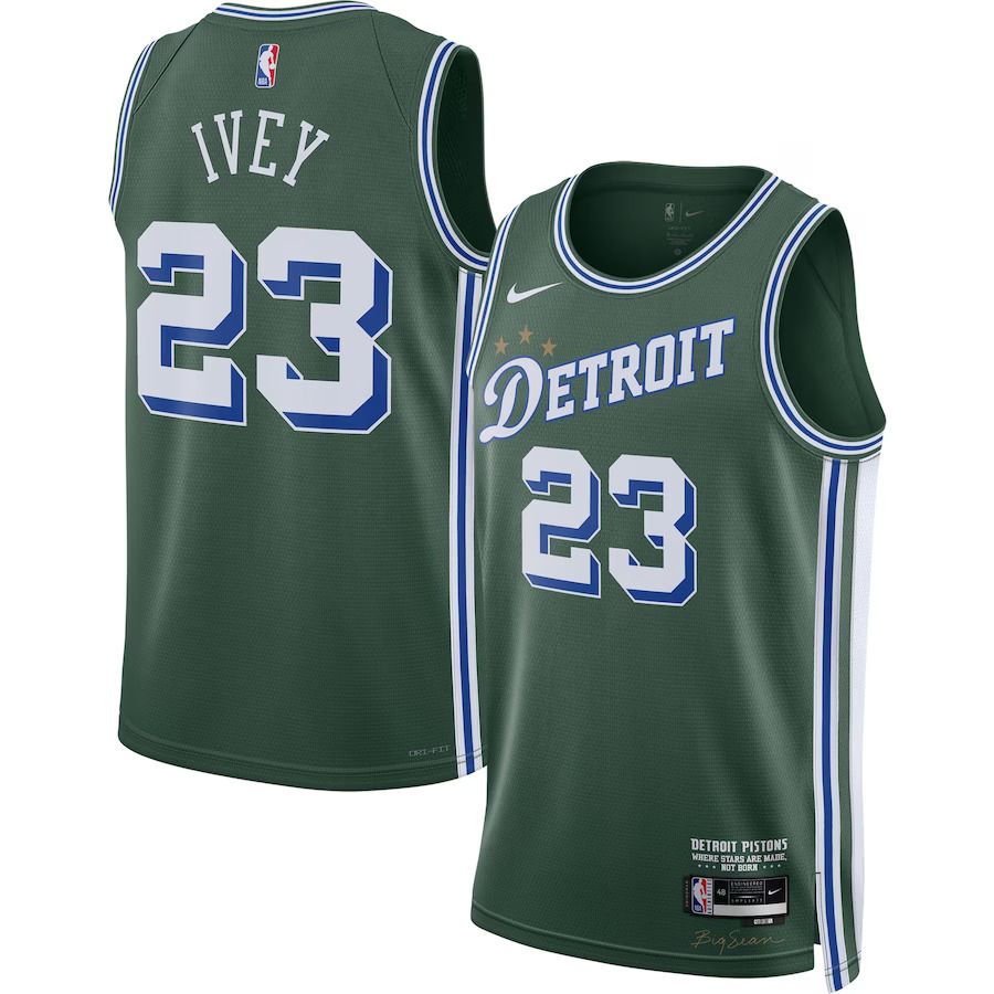 Men Detroit Pistons 23 Jaden Ivey Nike Green City Edition 2022-23 Swingman NBA Jersey